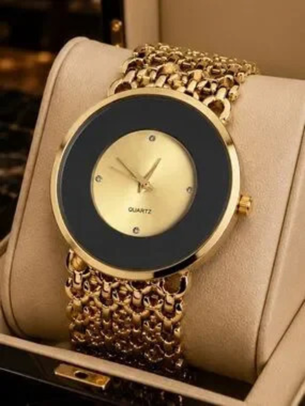 New Style Anthropologie Gold and Black Round Quartz Bracelet Watch
